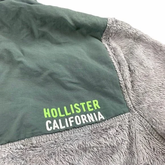 Hollister California Grey Green Fluffy Soft Quarter Jacket Size Womens Small - Picture 5 of 6